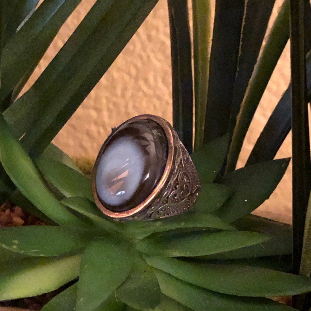 Men`s Agate Ring Silver 925